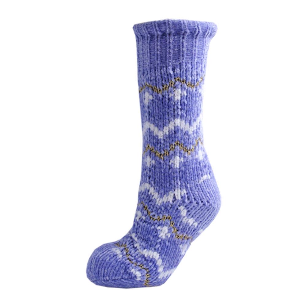 Ladies Chenille Fairisle Lurex Designer Slipper Socks Sherpa Lined Non Slip - Picture 2 of 5