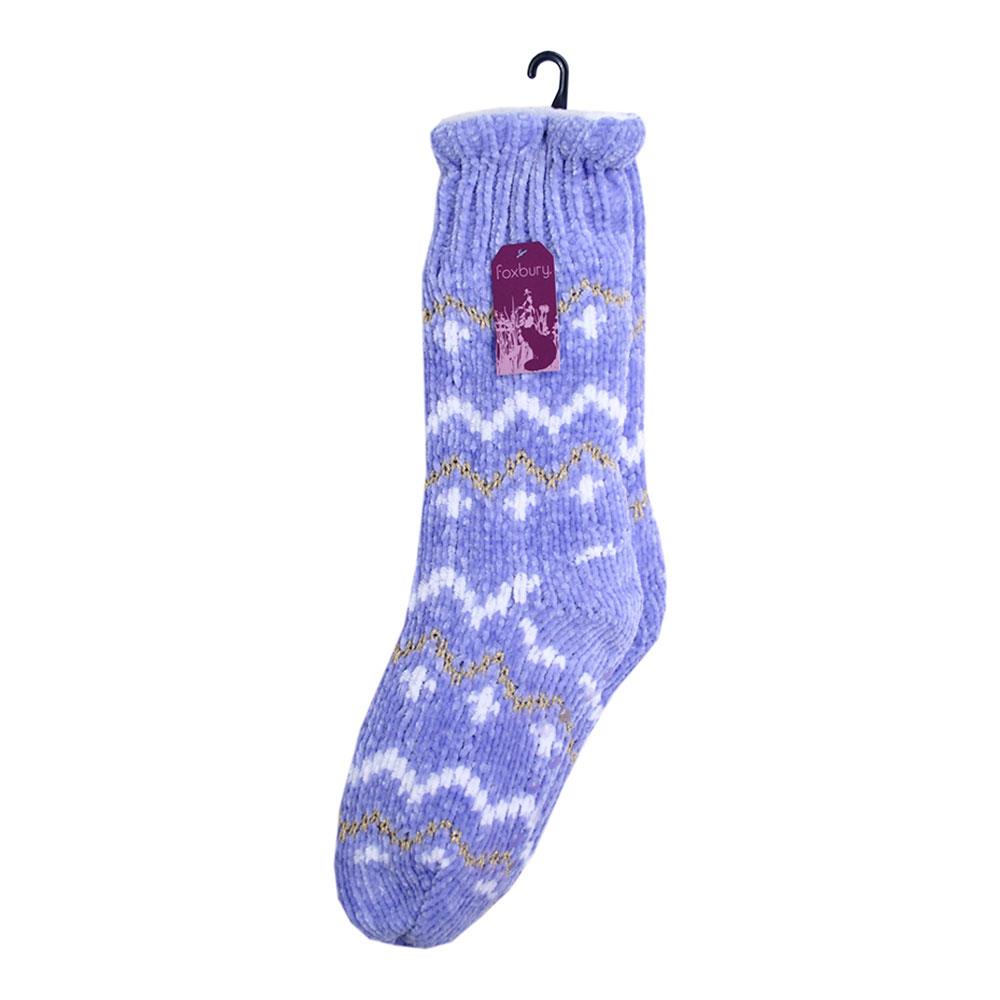 Ladies Chenille Fairisle Lurex Designer Slipper Socks Sherpa Lined Non Slip - Picture 3 of 5