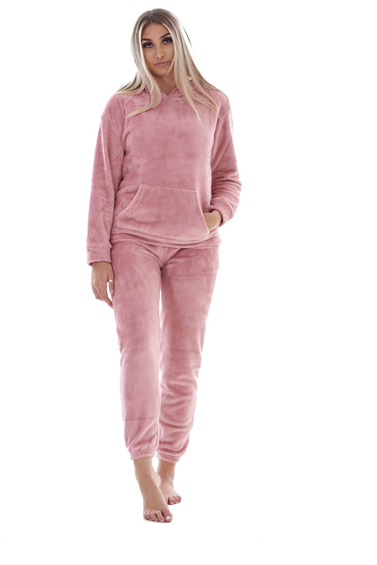Ladies Supersoft Warm Flannel Fleece Hooded Pyjamas Twosie Lounge Wear Gift Set - Picture 9 of 79