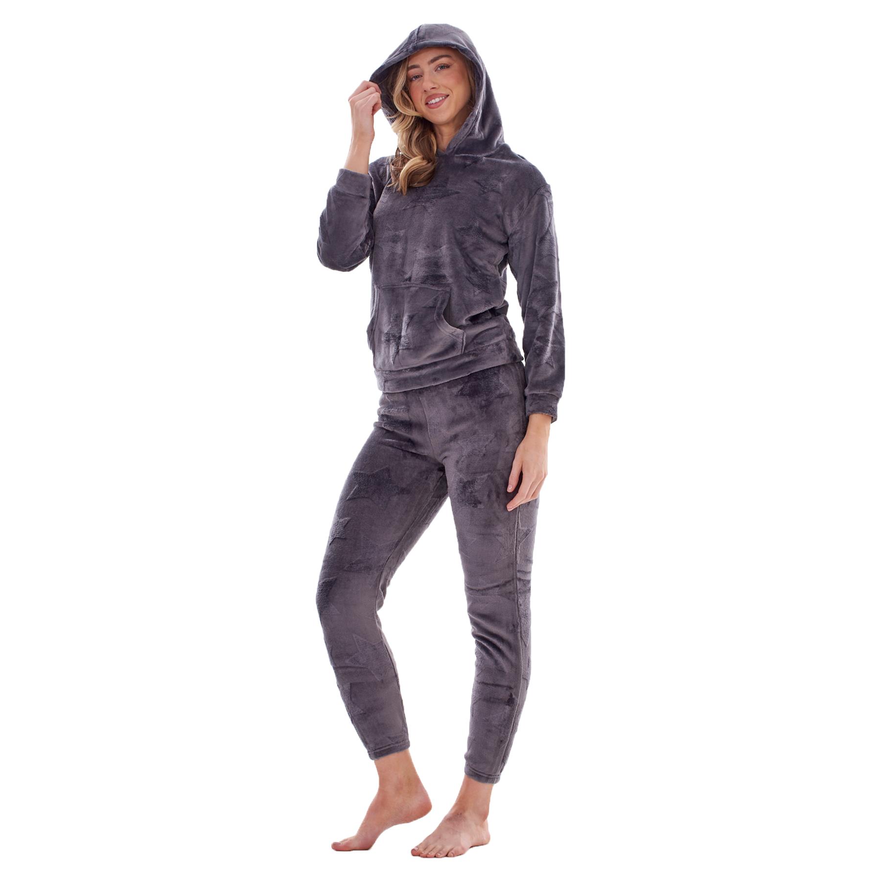 Ladies Supersoft Warm Flannel Fleece Hooded Pyjamas Twosie Lounge Wear Gift Set - Picture 62 of 79