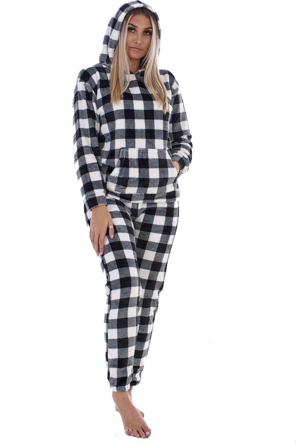 Ladies Supersoft Warm Flannel Fleece Hooded Pyjamas Twosie Lounge Wear Gift Set - Picture 25 of 79