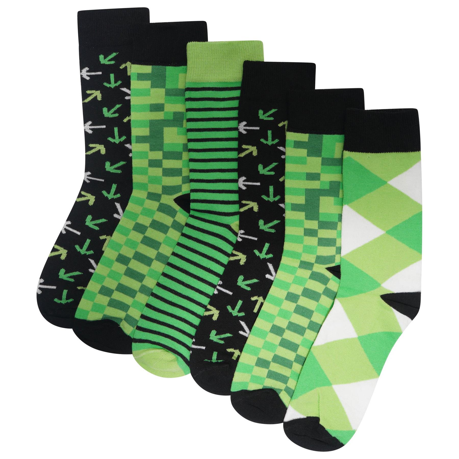 6 Pack Boys Pixel Gamer Socks Cotton Rich Designer Socks Shoe Sizes 9-6 - Picture 11 of 13
