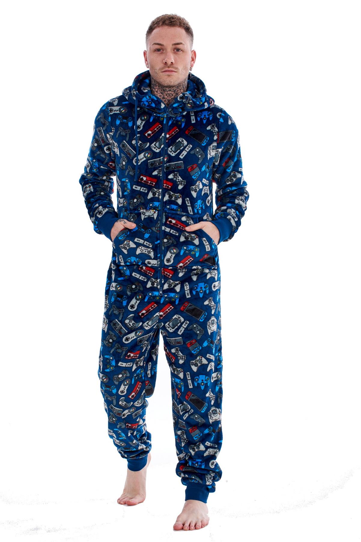 Mens Boys Luxury Flannel Fleece Matching Retro Games Hooded Gown Robe Onesee - Picture 43 of 75