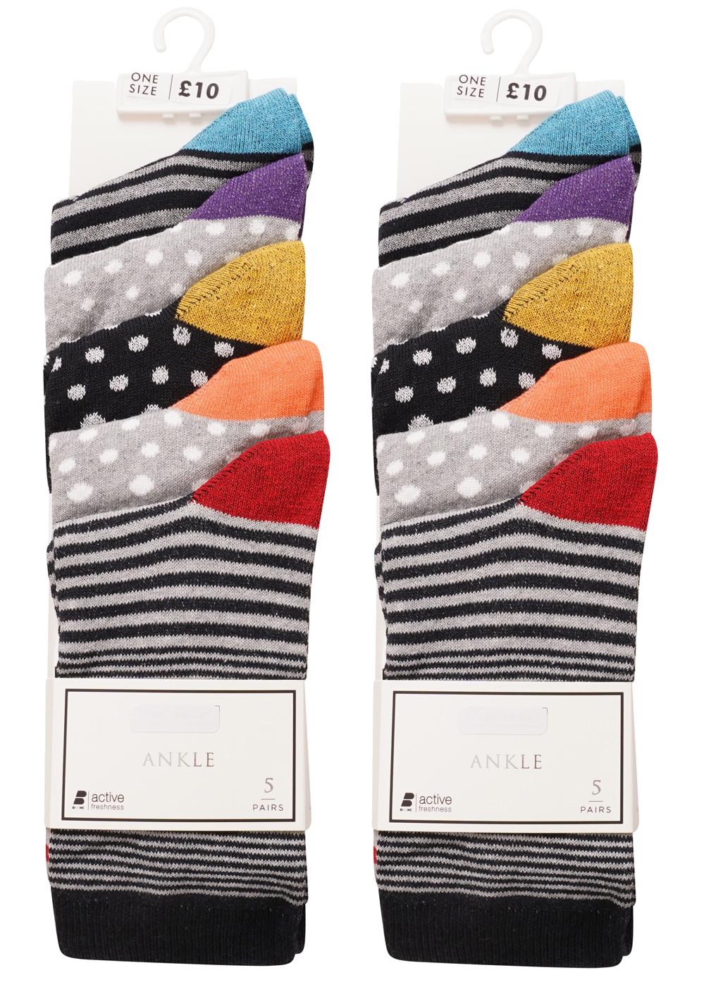 Ladies Ex Store 10 Pack Cotton Rich Purista Floral Spots Stripe Socks One Size - Picture 7 of 9