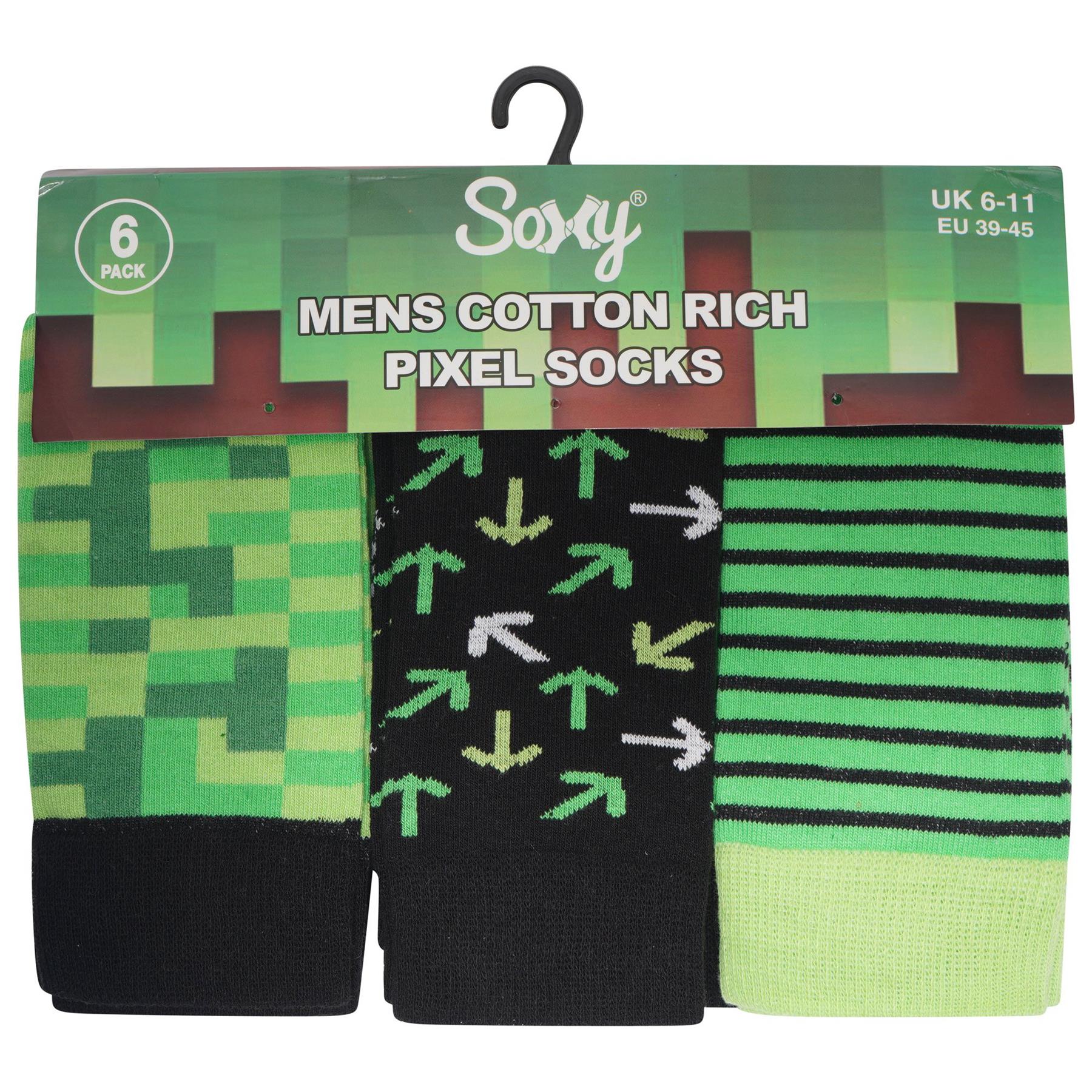 6 Pack Boys Pixel Gamer Socks Cotton Rich Designer Socks Shoe Sizes 9-6 - Picture 7 of 13