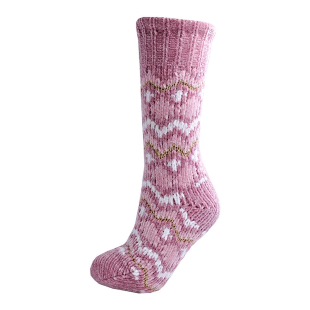 Ladies Chenille Fairisle Lurex Designer Slipper Socks Sherpa Lined Non Slip - Picture 4 of 5