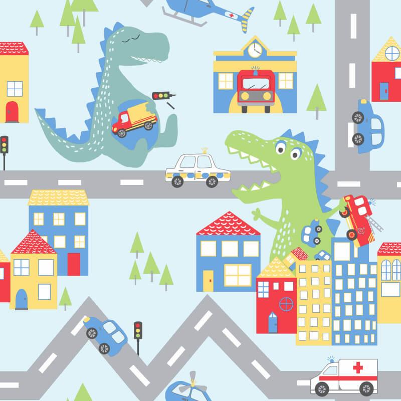 Kindergarten Spaß Dinosaurier Tapete Dino Stadt Doodles Wörterbuch Straße - Bild 10 von 20