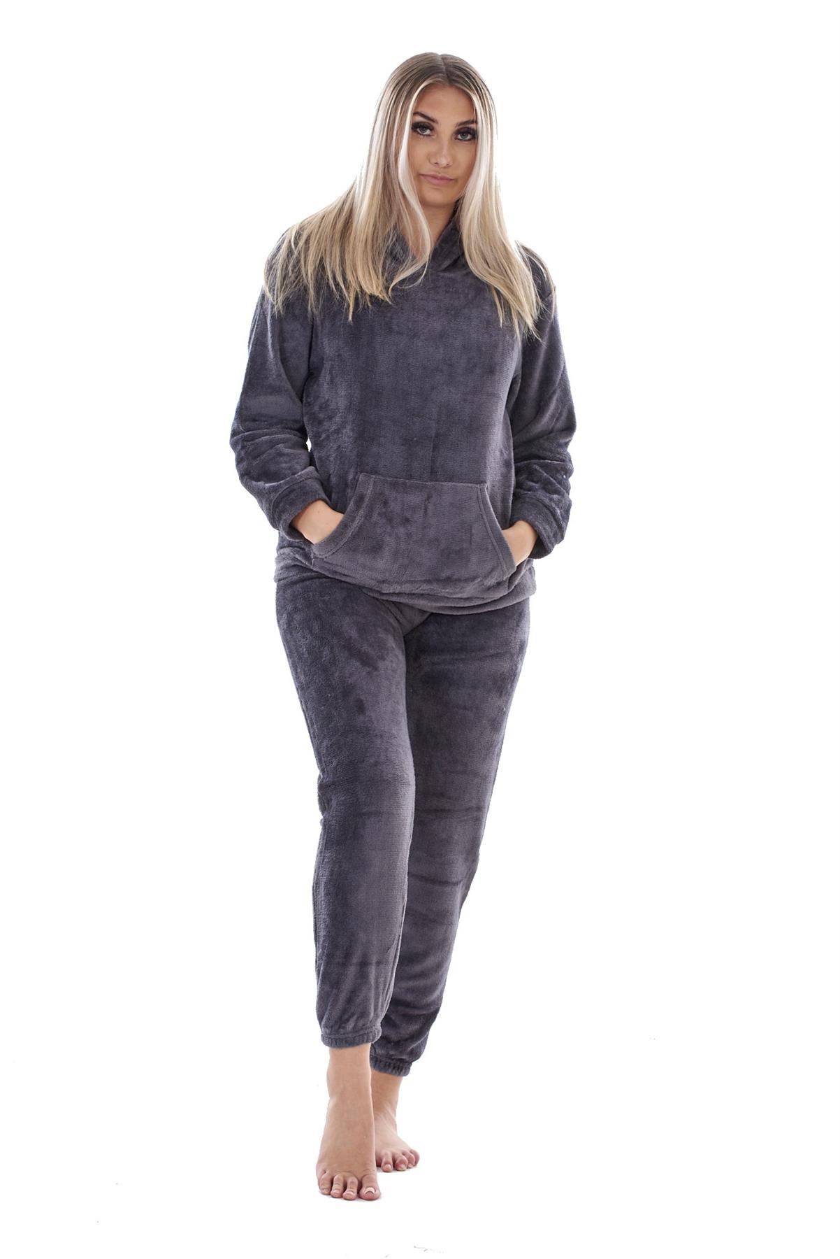 Ladies Supersoft Warm Flannel Fleece Hooded Pyjamas Twosie Lounge Wear Gift Set - Picture 36 of 79