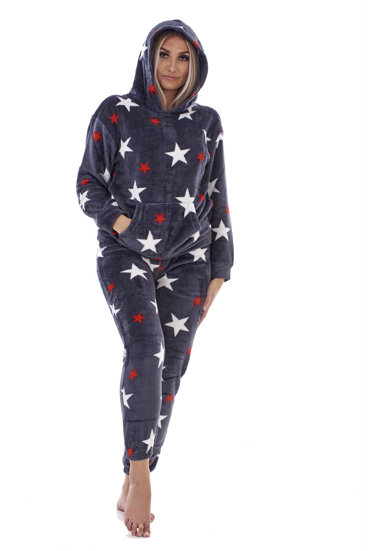 Ladies Supersoft Warm Flannel Fleece Hooded Pyjamas Twosie Lounge Wear Gift Set - Picture 48 of 79