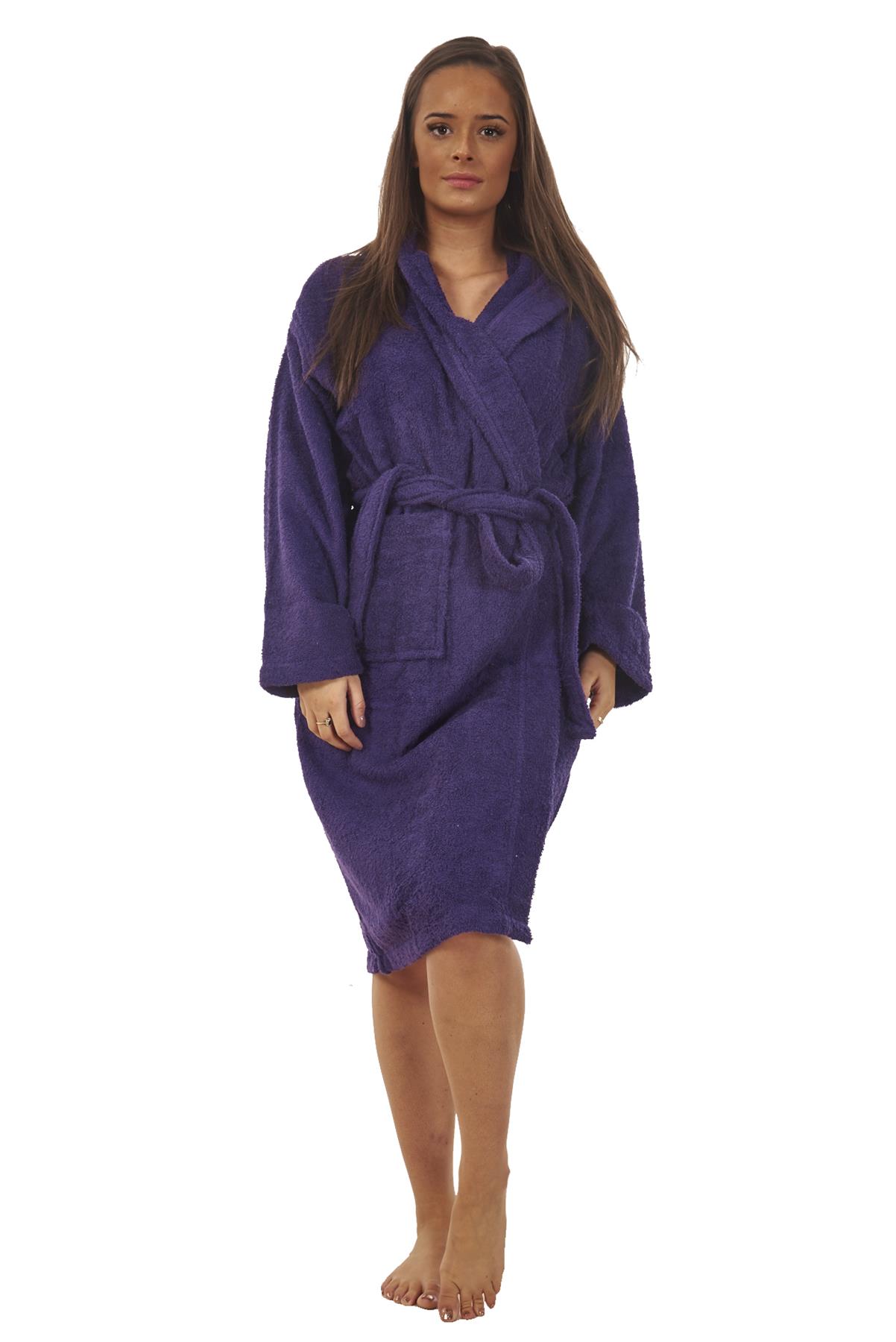 Ladies 100 Pure Cotton Towelling Hooded Dressing Gown Bathrobe Towel