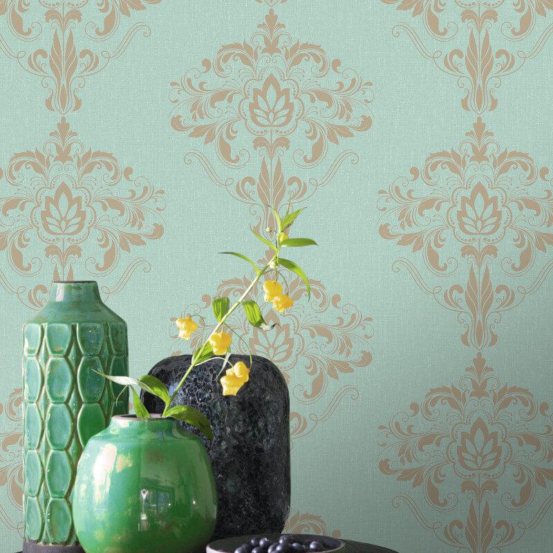 Marlow Damask Wallpaper Yellow Gold Metallic Shimmer Floral Ornamental Rasch