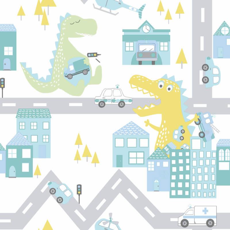 Kindergarten Spaß Dinosaurier Tapete Dino Stadt Doodles Wörterbuch Straße - Bild 12 von 20