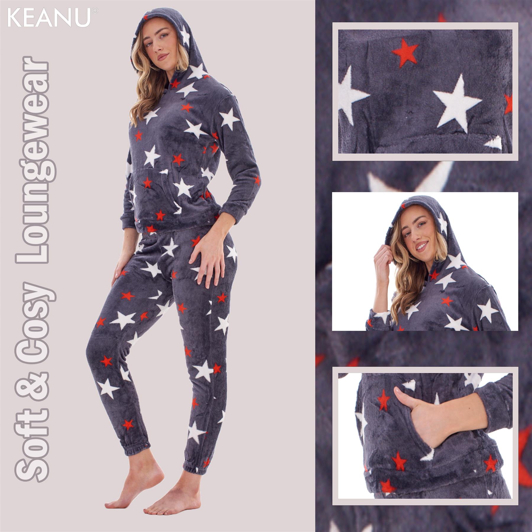 Ladies Supersoft Warm Flannel Fleece Hooded Pyjamas Twosie Lounge Wear Gift Set - Picture 44 of 79