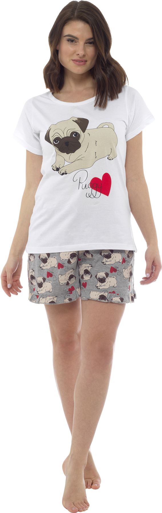Ladies Girls Matching Mini Me Novelty Cotton Shorty Pyjamas Cat Pug Unikitty - Picture 3 of 12