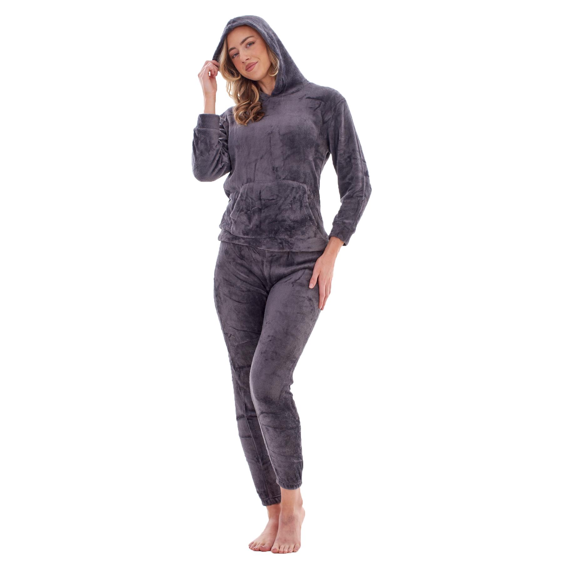 Ladies Supersoft Warm Flannel Fleece Hooded Pyjamas Twosie Lounge Wear Gift Set - Picture 35 of 79