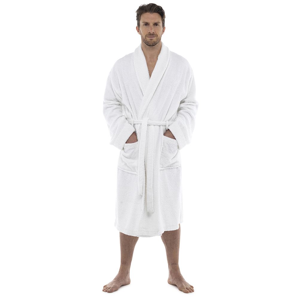 Boca Terry Men's 100% Cotton Terry Cloth Bathrobe - Hotel Quality Shawl Collar Robe In White