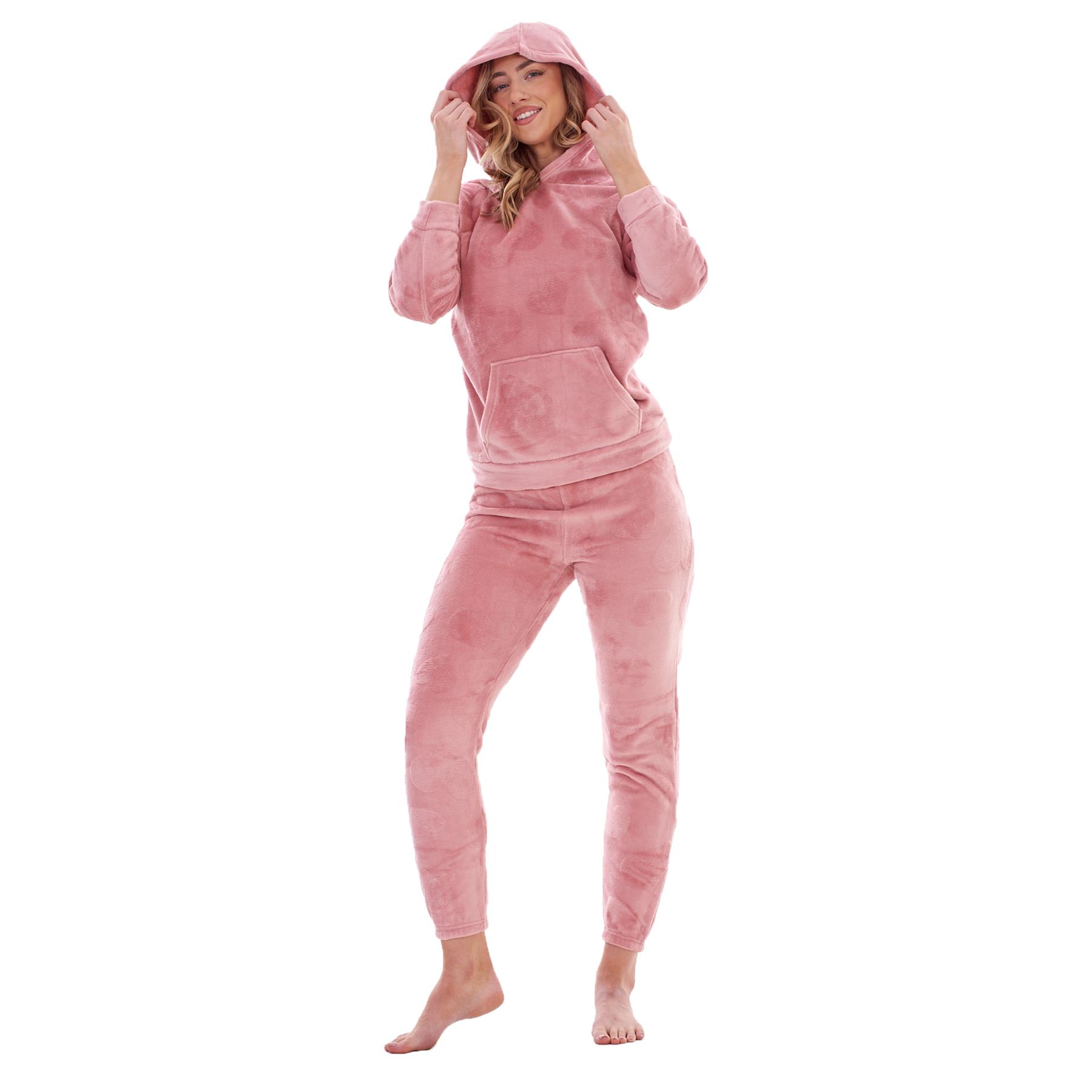 Ladies Supersoft Warm Flannel Fleece Hooded Pyjamas Twosie Lounge Wear Gift Set - Picture 58 of 79
