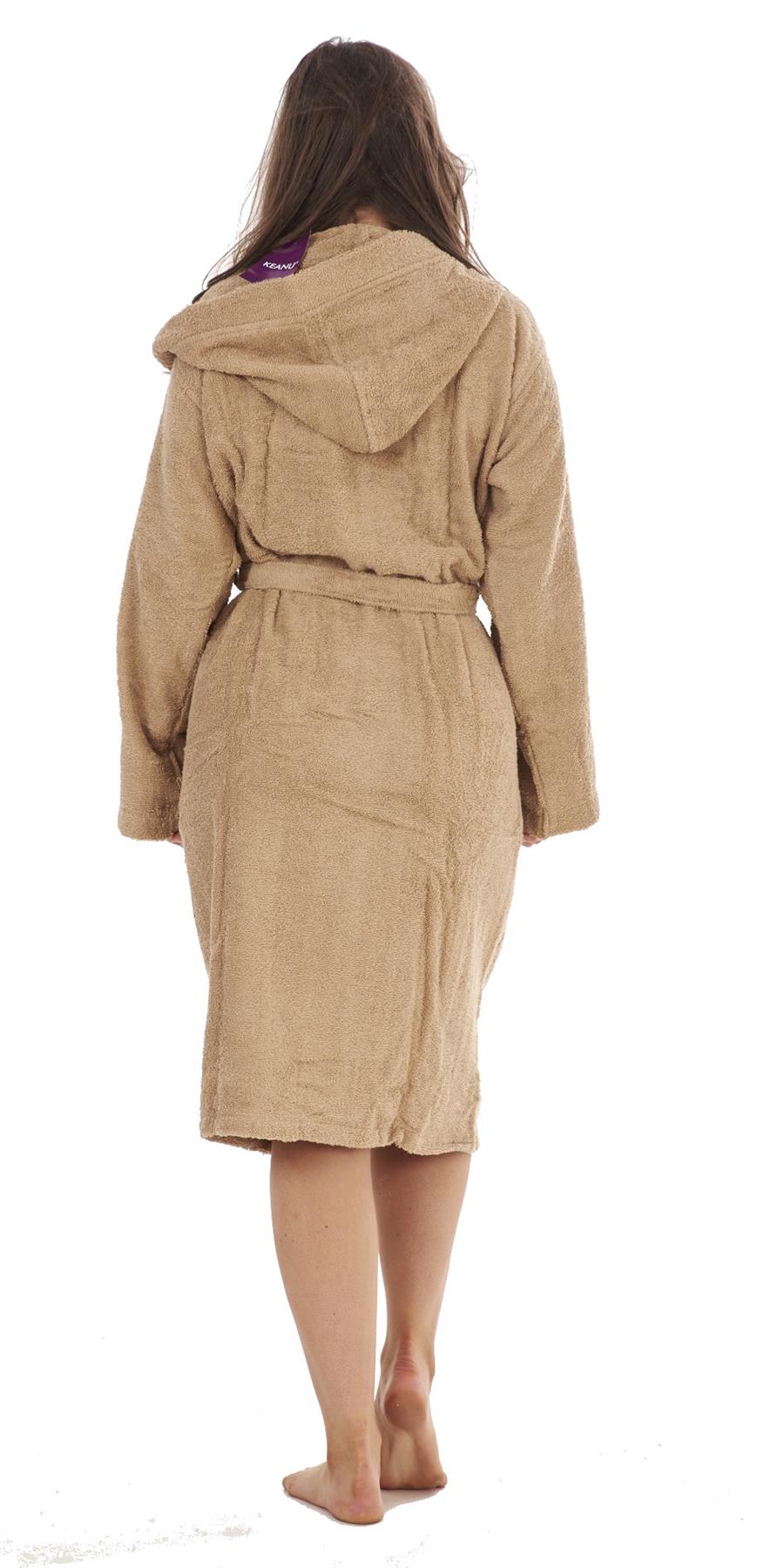 Ladies 100 Pure Cotton Towelling Hooded Dressing Gown Bathrobe Towel