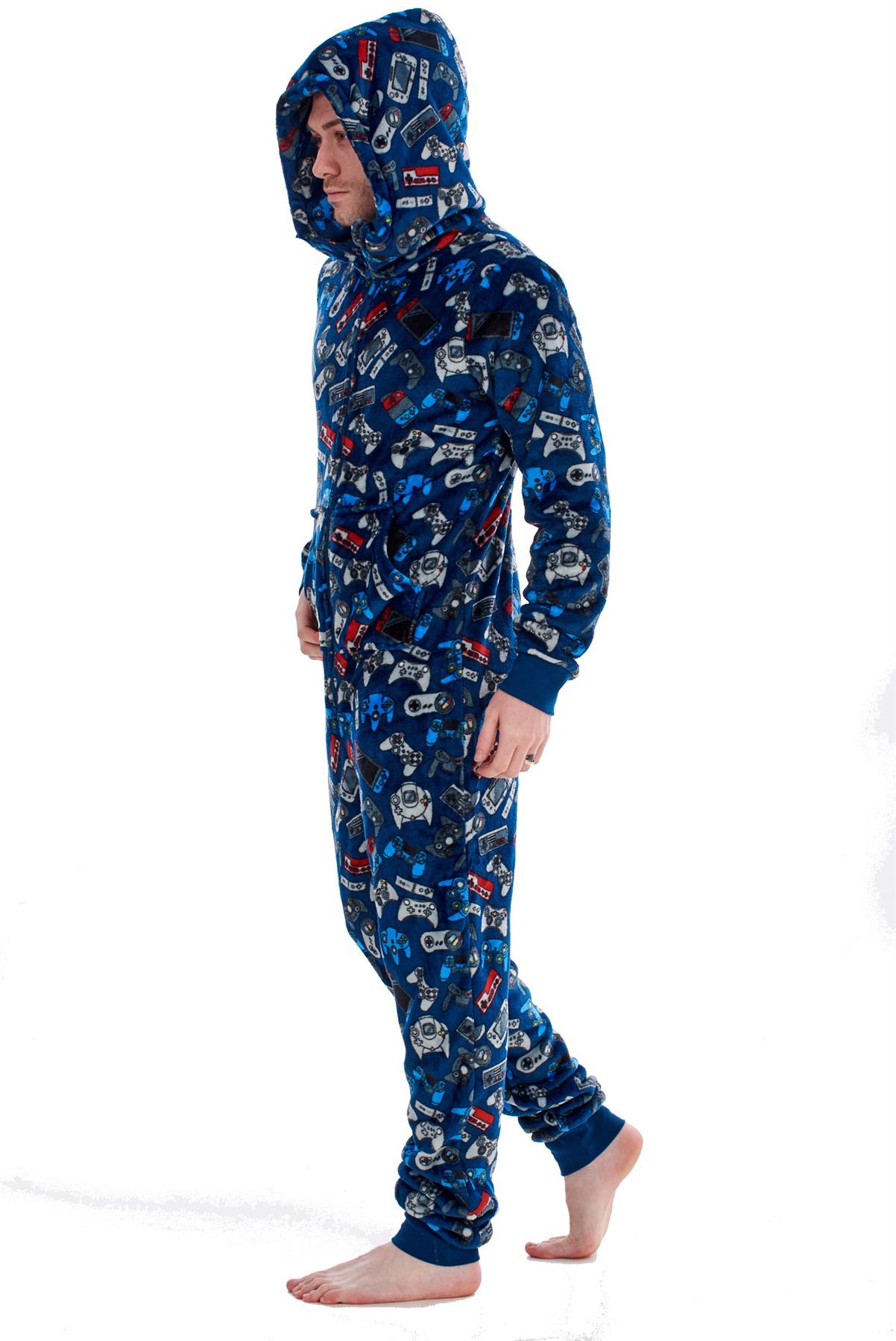 Mens Boys Luxury Flannel Fleece Matching Retro Games Hooded Gown Robe Onesee - Picture 45 of 75
