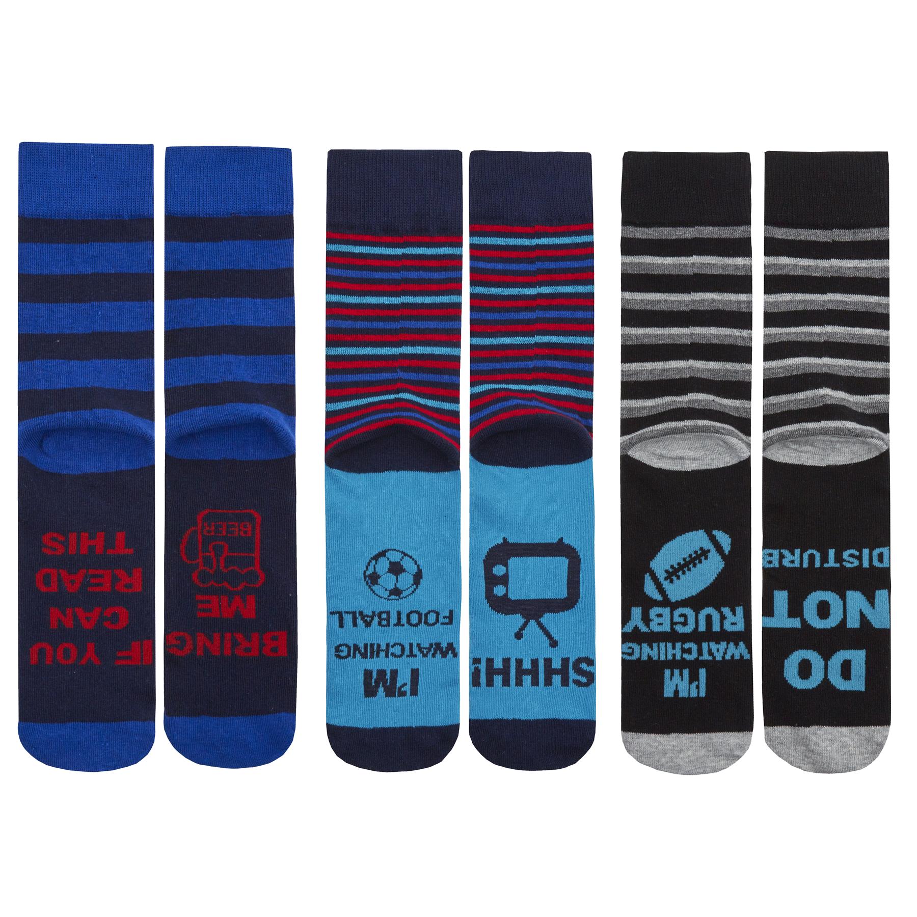 3 Pairs Mens Ladies Rude Slogan Novelty Stripe Cotton Socks 611, 48