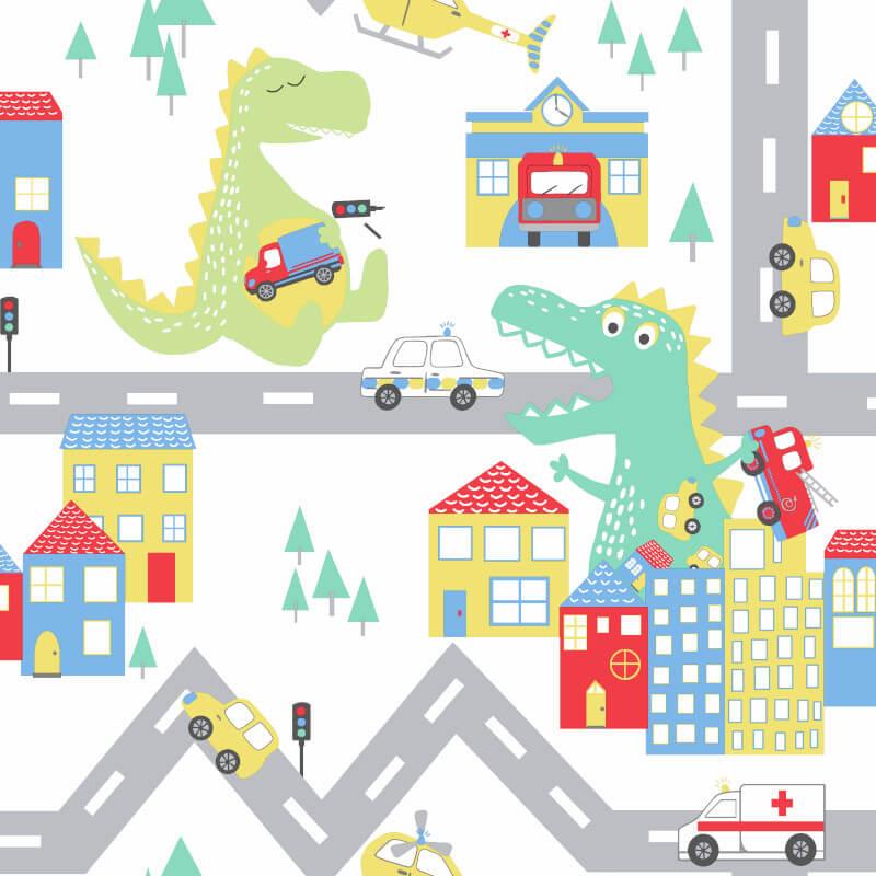 Kindergarten Spaß Dinosaurier Tapete Dino Stadt Doodles Wörterbuch Straße - Bild 14 von 20