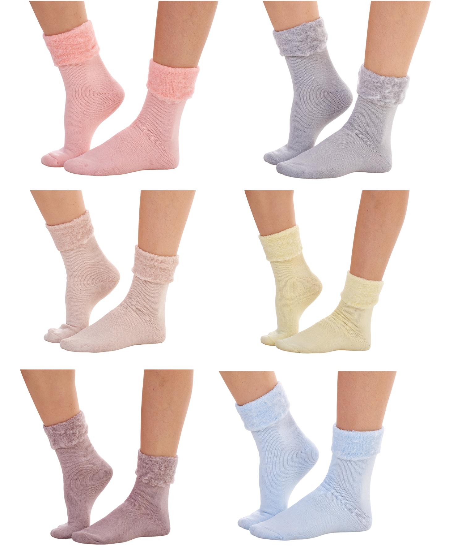 Soxy Ladies 6 Pairs Brushed Lined Thermal Soft Warm Lounge Bed Slipper Socks 4-6 - Picture 9 of 15