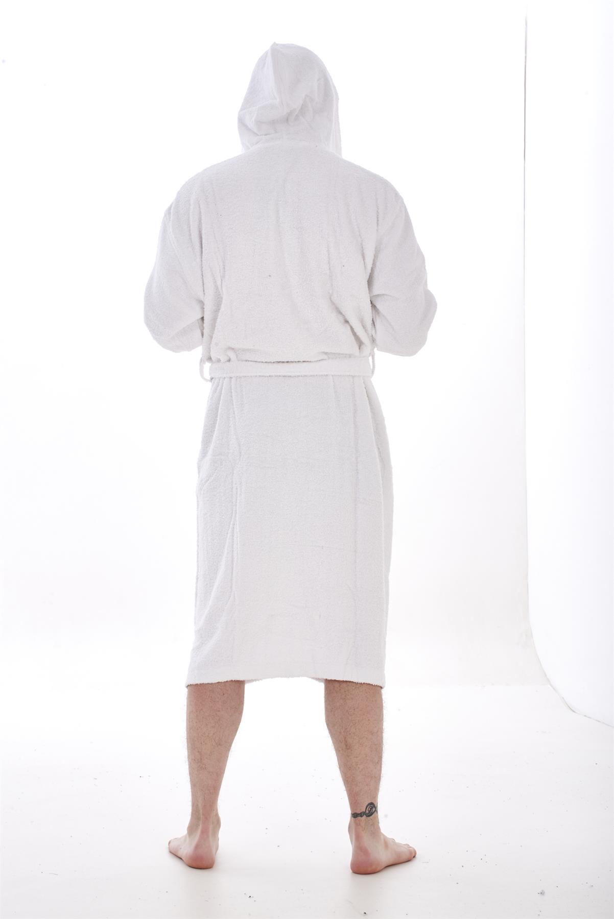 Mens Hooded Towelling 100 Cotton Dressing Gown Bath Robe Sizes M XL