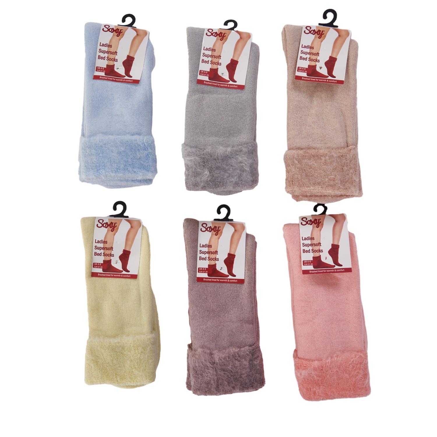 Soxy Ladies 6 Pairs Brushed Lined Thermal Soft Warm Lounge Bed Slipper Socks 4-6 - Picture 10 of 15