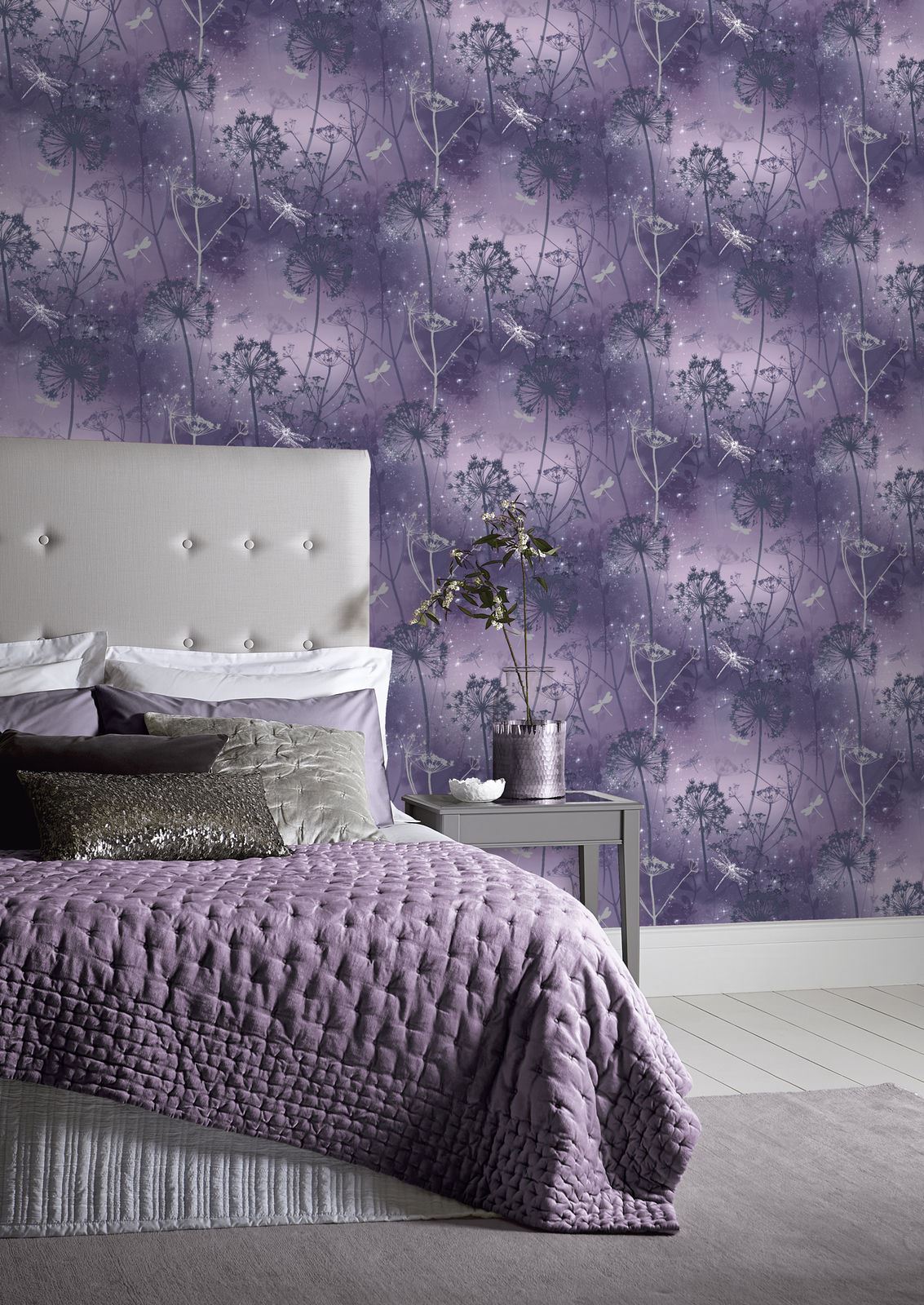 Arthouse Damselfly Glitter 10m Wallpaper Purple 692306 eBay