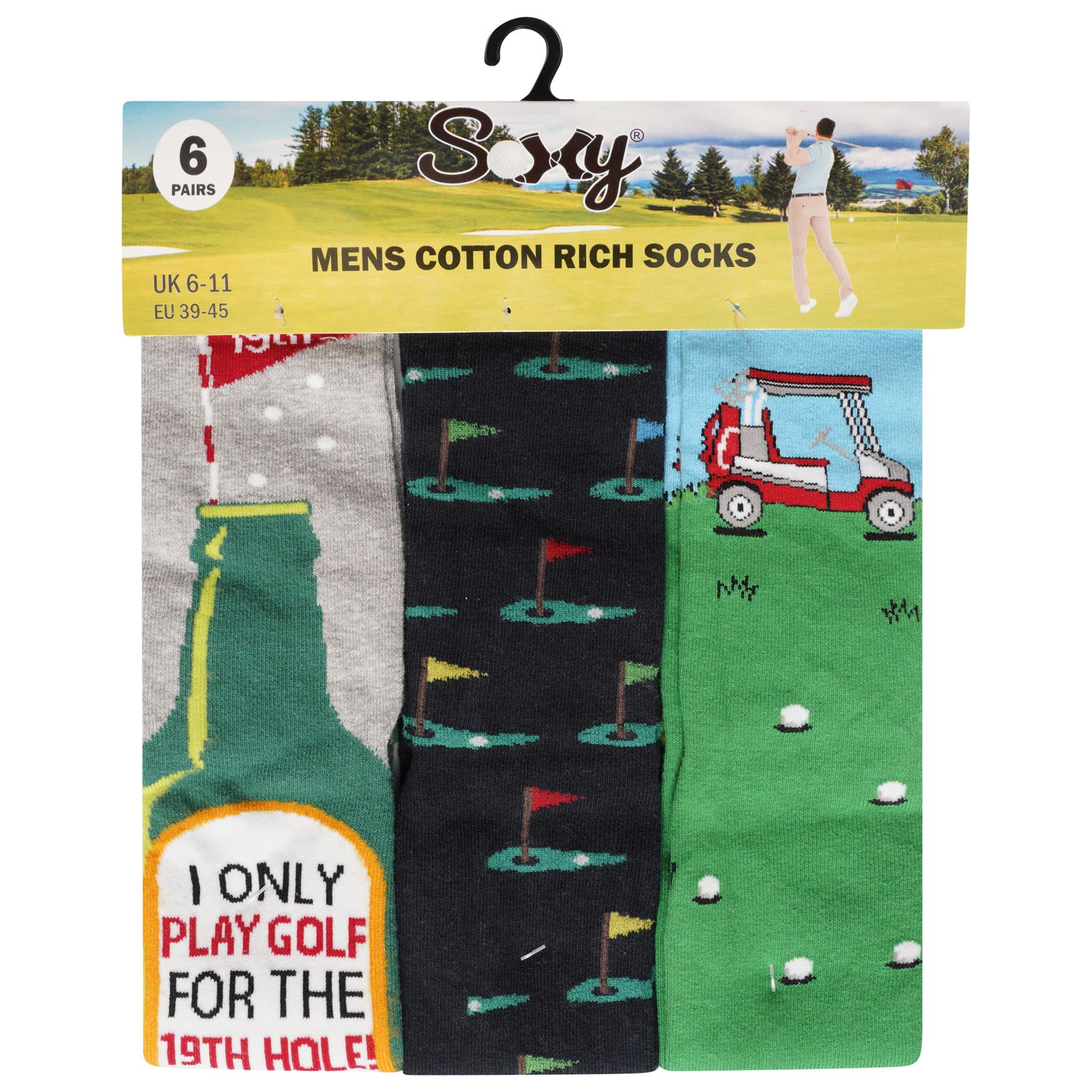 Mens 6 Pack Novelty Cotton Rich Lucky Golfer Golf Design Socks Designer Gift - Picture 5 of 13