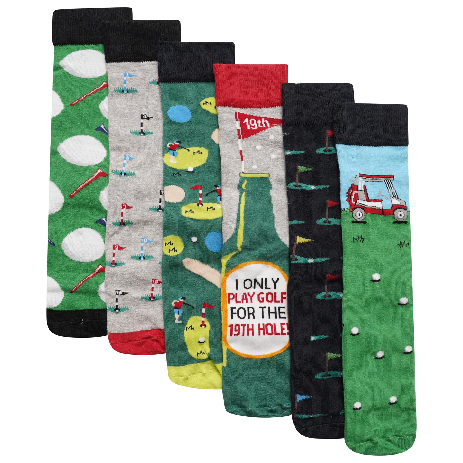 Mens 6 Pack Novelty Cotton Rich Lucky Golfer Golf Design Socks Designer Gift - Picture 4 of 13