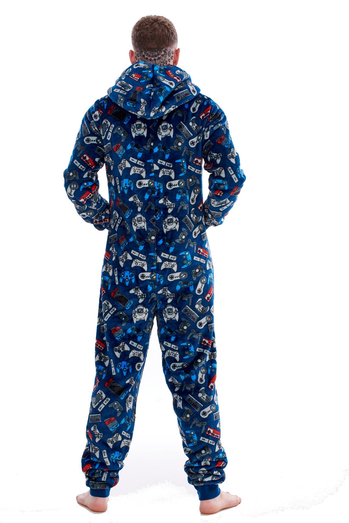 Mens Boys Luxury Flannel Fleece Matching Retro Games Hooded Gown Robe Onesee - Picture 16 of 75