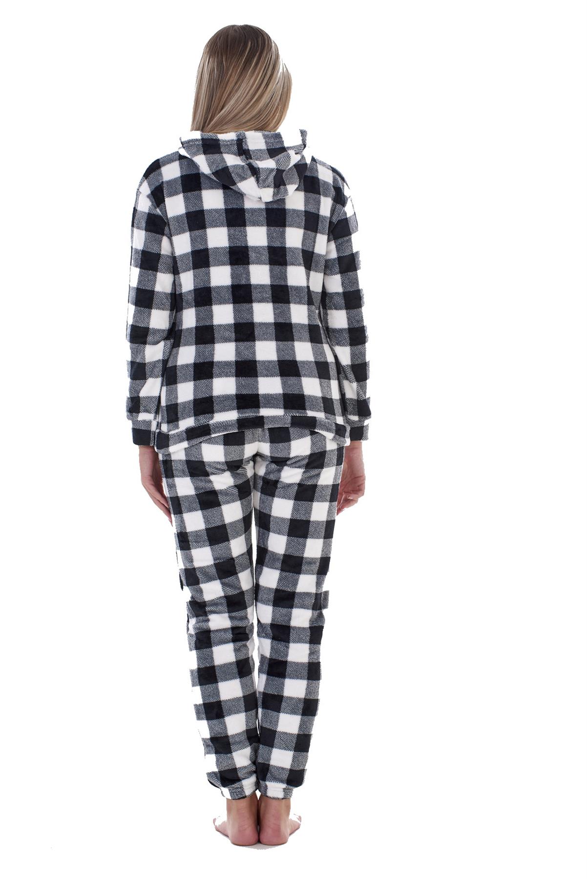 Ladies Supersoft Warm Flannel Fleece Hooded Pyjamas Twosie Lounge Wear Gift Set - Picture 29 of 79