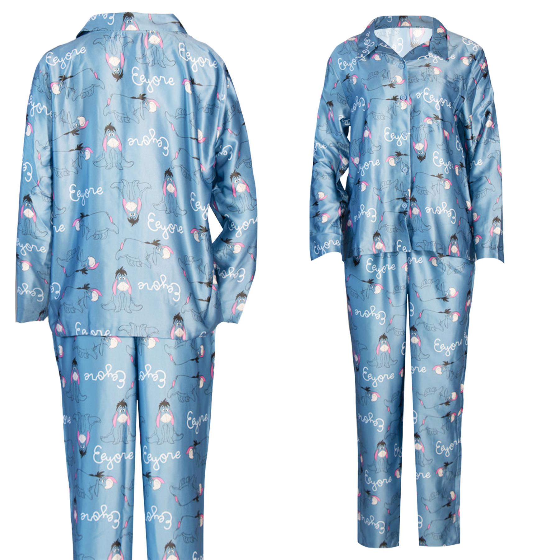 Damen/Mädchen Eeyore blau Satin Seide Knopfleiste Pyjama passend Mini Me - Bild 5 von 7