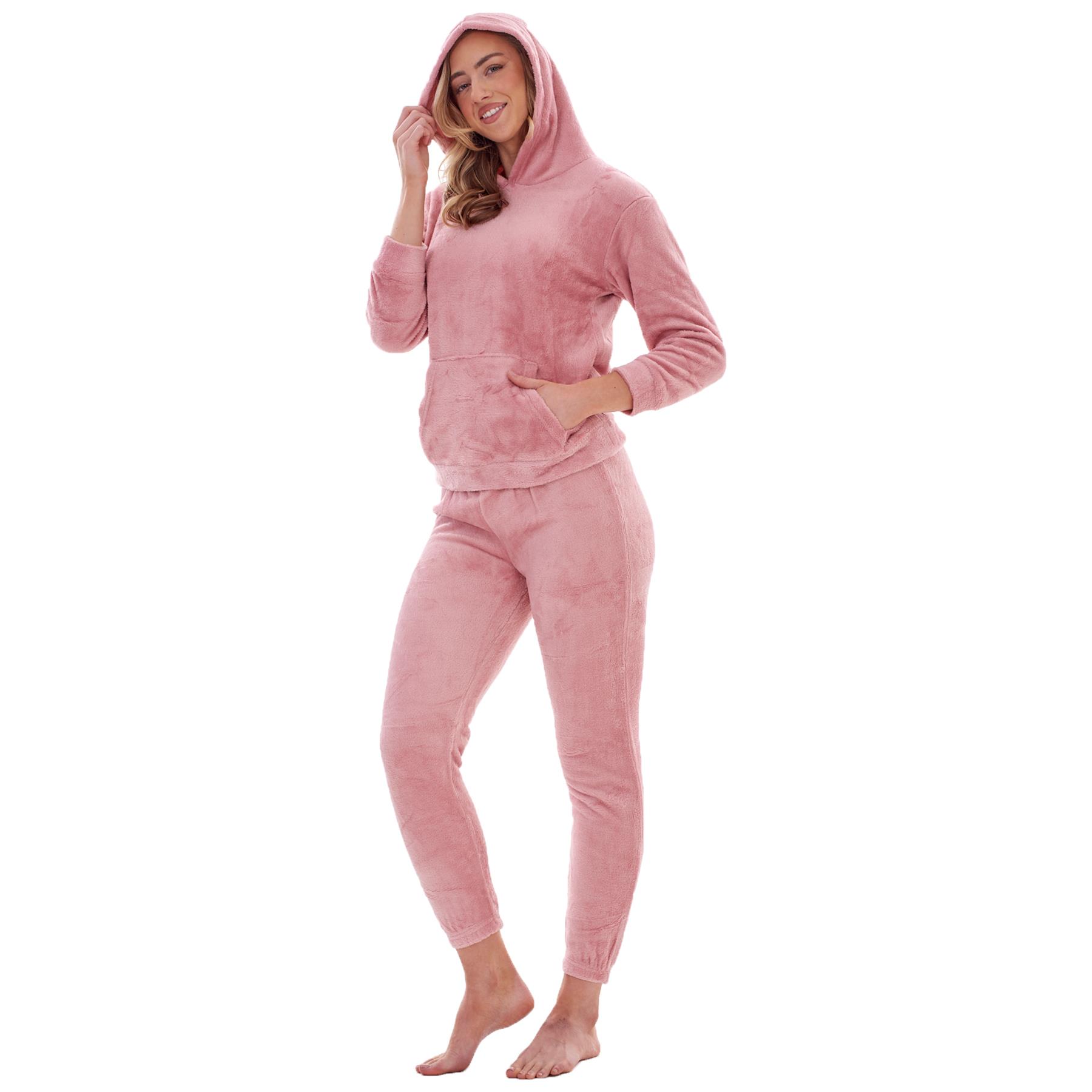 Ladies Supersoft Warm Flannel Fleece Hooded Pyjamas Twosie Lounge Wear Gift Set - Picture 6 of 79