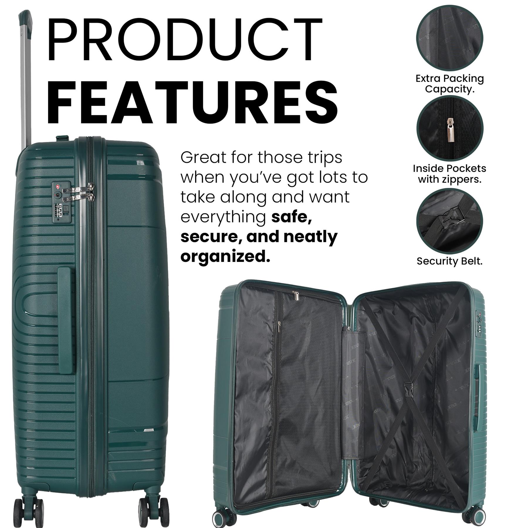 XPLR 3/4 Piece PP Hard Shell Bag Set – Luggage with Large 32” Suitcase Option - Produktbild 6