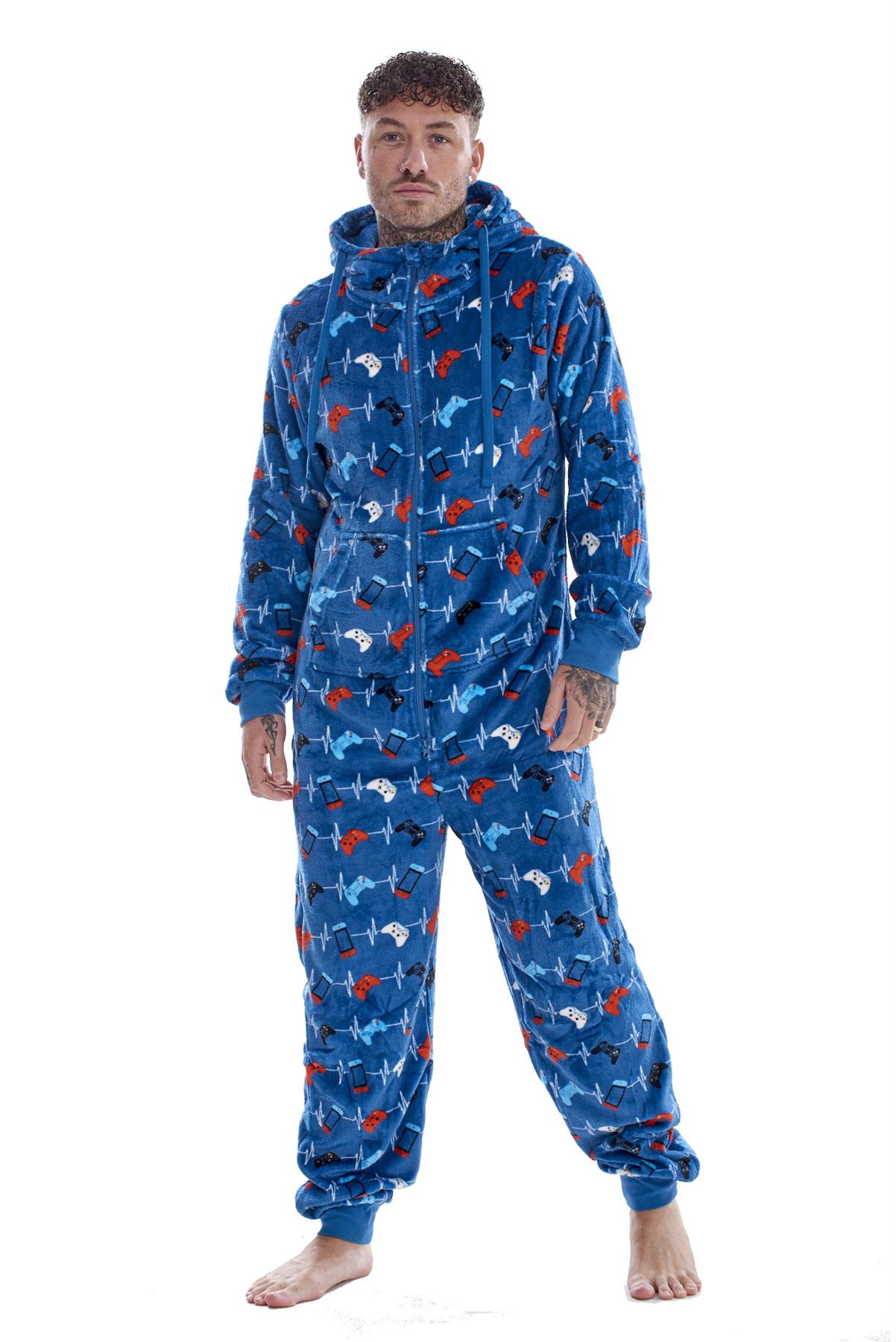 Mens Boys Luxury Flannel Fleece Matching Retro Games Hooded Gown Robe Onesee - Picture 64 of 75