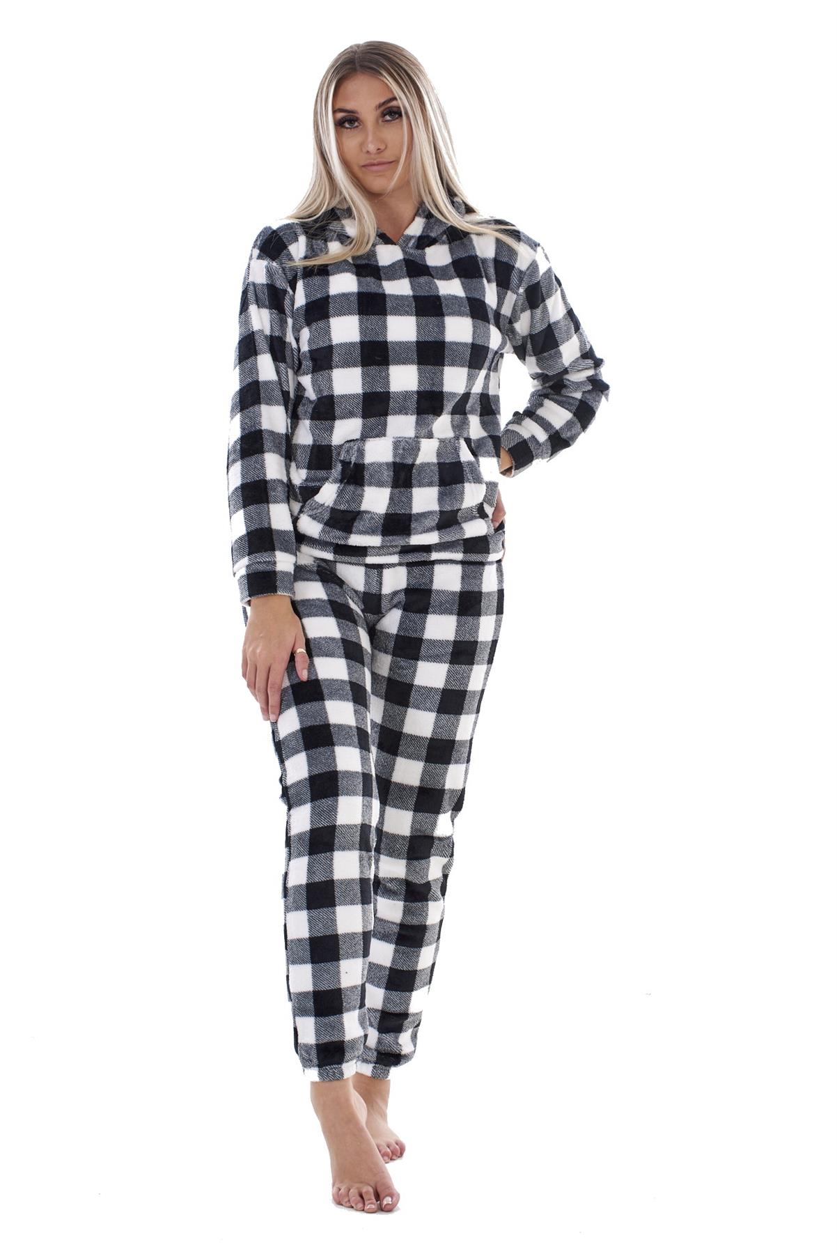 Ladies Supersoft Warm Flannel Fleece Hooded Pyjamas Twosie Lounge Wear Gift Set - Picture 27 of 79