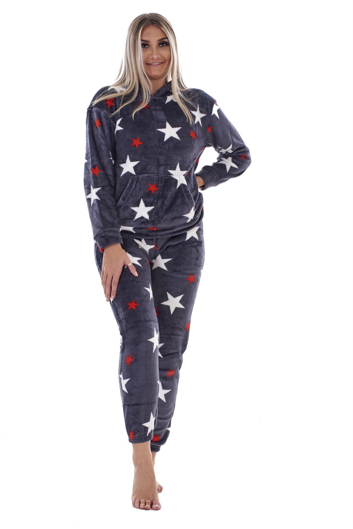 Ladies Supersoft Warm Flannel Fleece Hooded Pyjamas Twosie Lounge Wear Gift Set - Picture 52 of 79