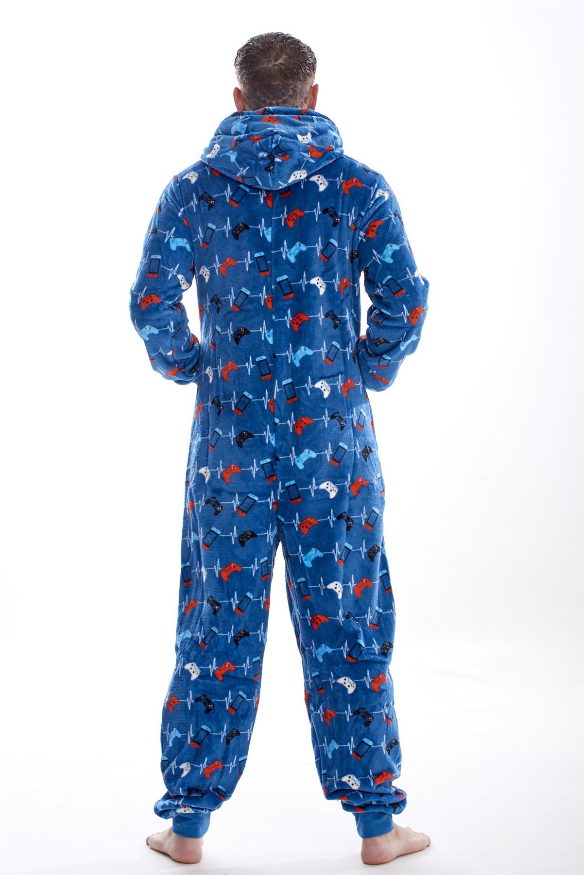 Mens Boys Luxury Flannel Fleece Matching Retro Games Hooded Gown Robe Onesee - Picture 66 of 75