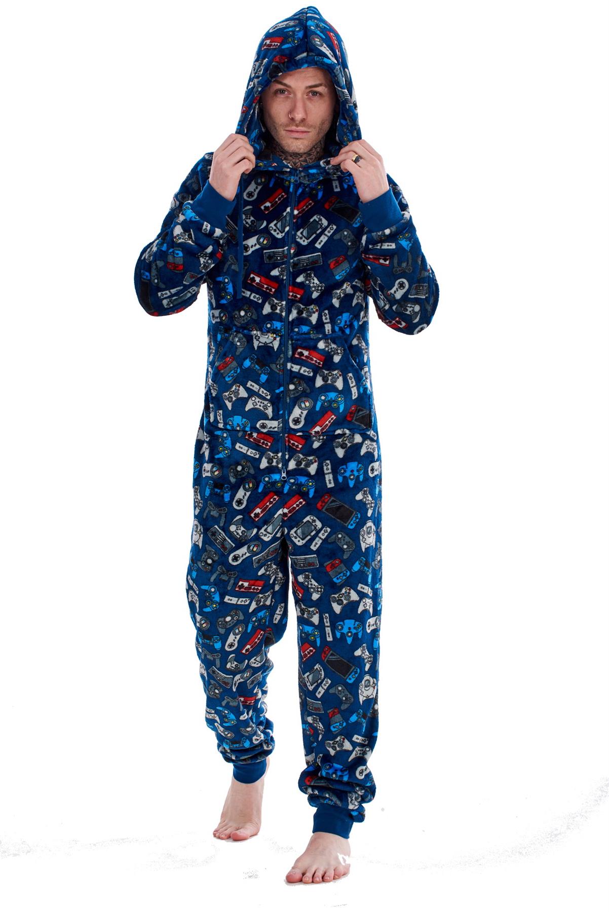 Mens Boys Luxury Flannel Fleece Matching Retro Games Hooded Gown Robe Onesee - Picture 13 of 75