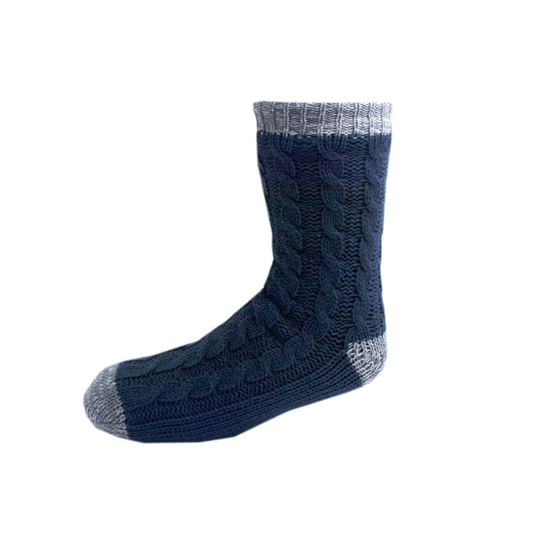 Mens Cable Knit Chunky Warm Thermal Slipper Socks Sherpa Lined Non Skid Grip - Picture 6 of 11