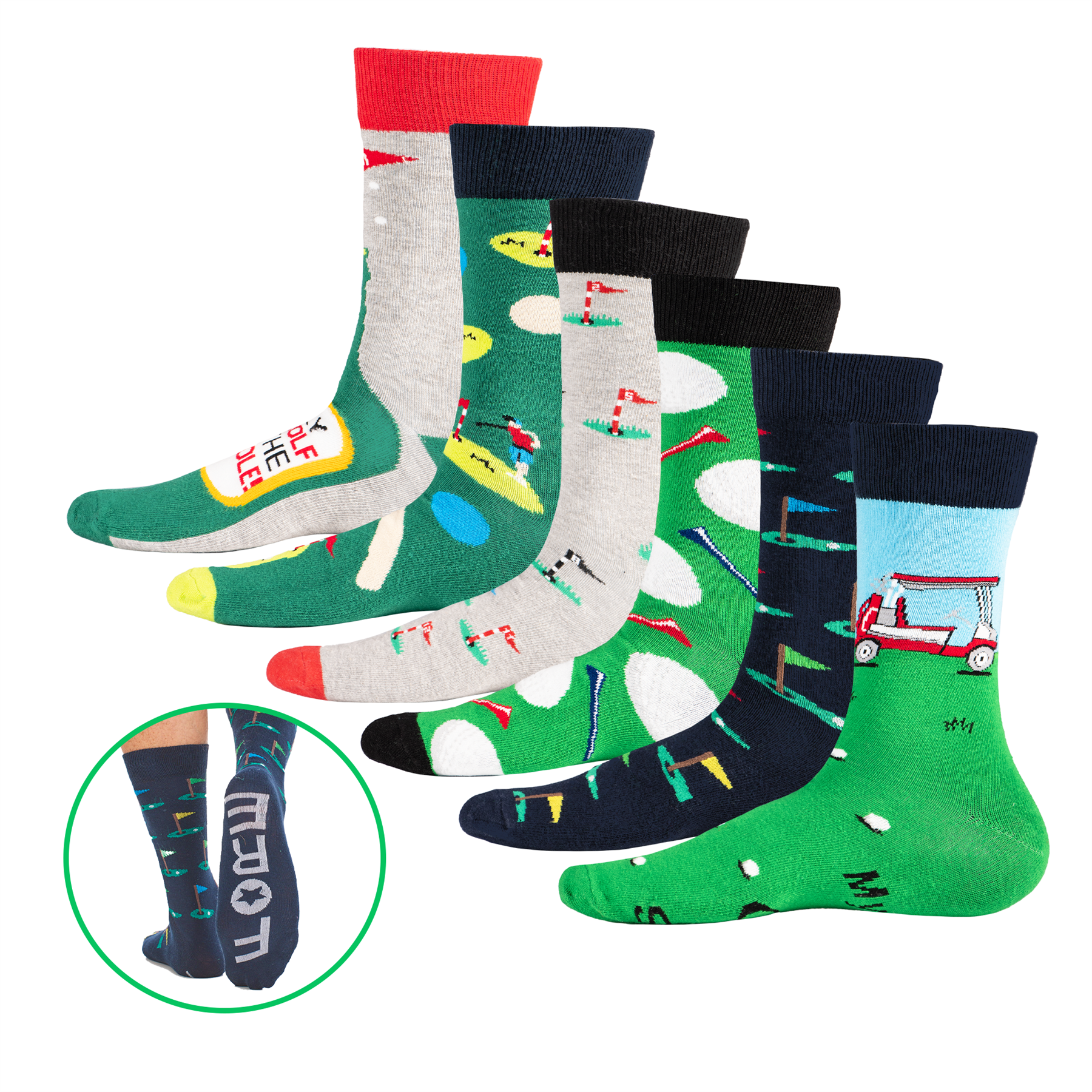Mens 6 Pack Novelty Cotton Rich Lucky Golfer Golf Design Socks Designer Gift - Picture 3 of 13