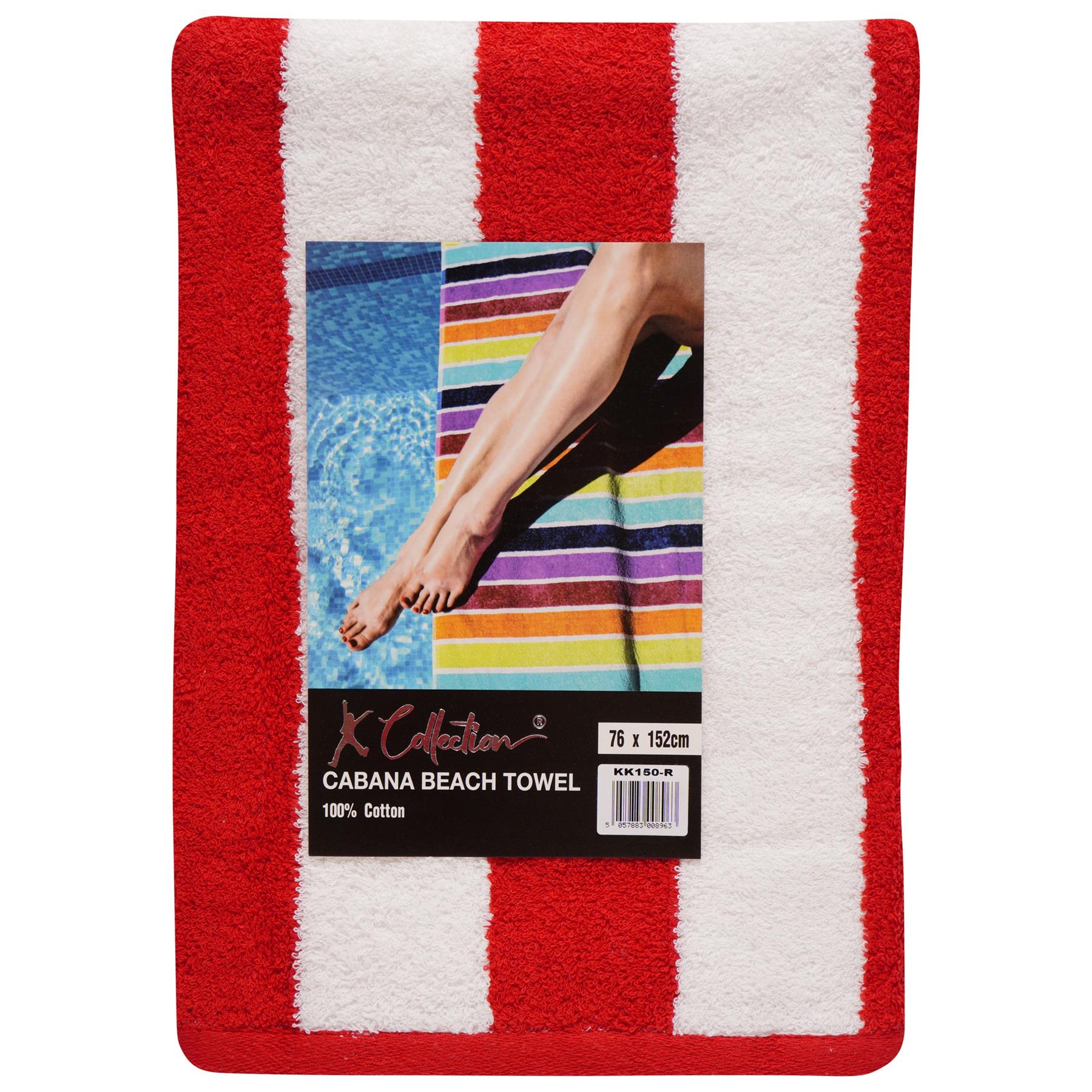 Extra Large Cabana Stripe Beach Towel Pack Of 2 Cotton 6 Colours 76 x 152cm - Picture 14 of 14