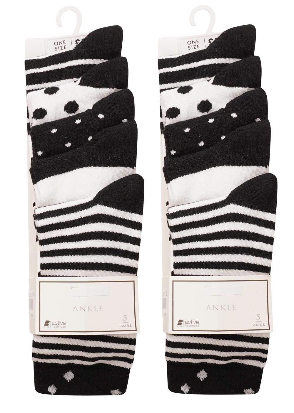 Ladies Ex Store 10 Pack Cotton Rich Purista Floral Spots Stripe Socks One Size - Picture 5 of 9
