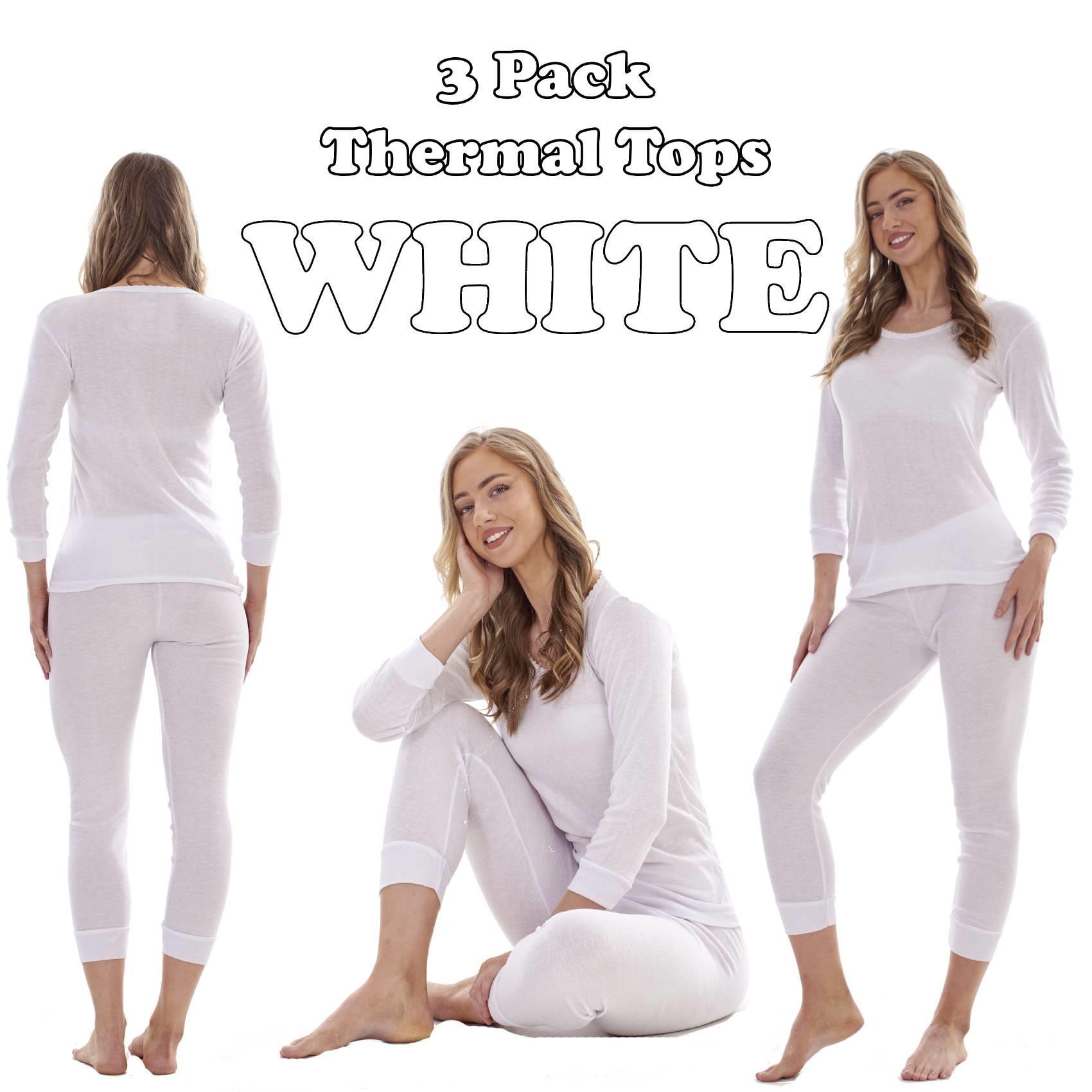 Heat Force Ladies 3 Pack Brushed Thermal LONG SLEEVE Tops Stretch Baselayer