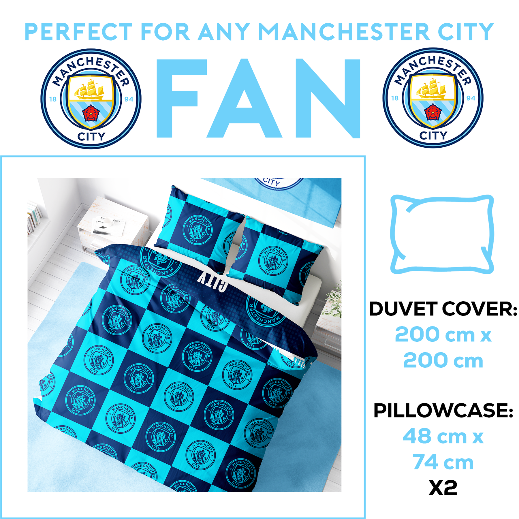 Fundas nórdicas oficiales del Manchester City FC Football Club Merch mantas y más - Imagen 4 de 31