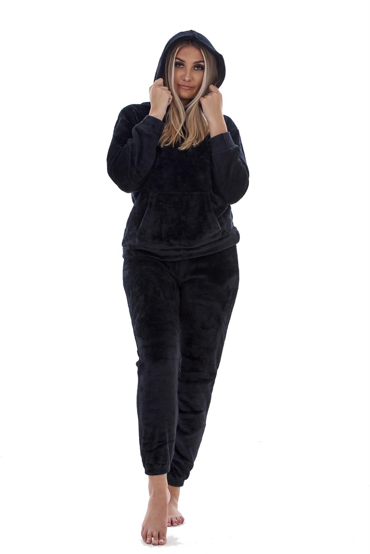 Ladies Supersoft Warm Flannel Fleece Hooded Pyjamas Twosie Lounge Wear Gift Set - Picture 20 of 79