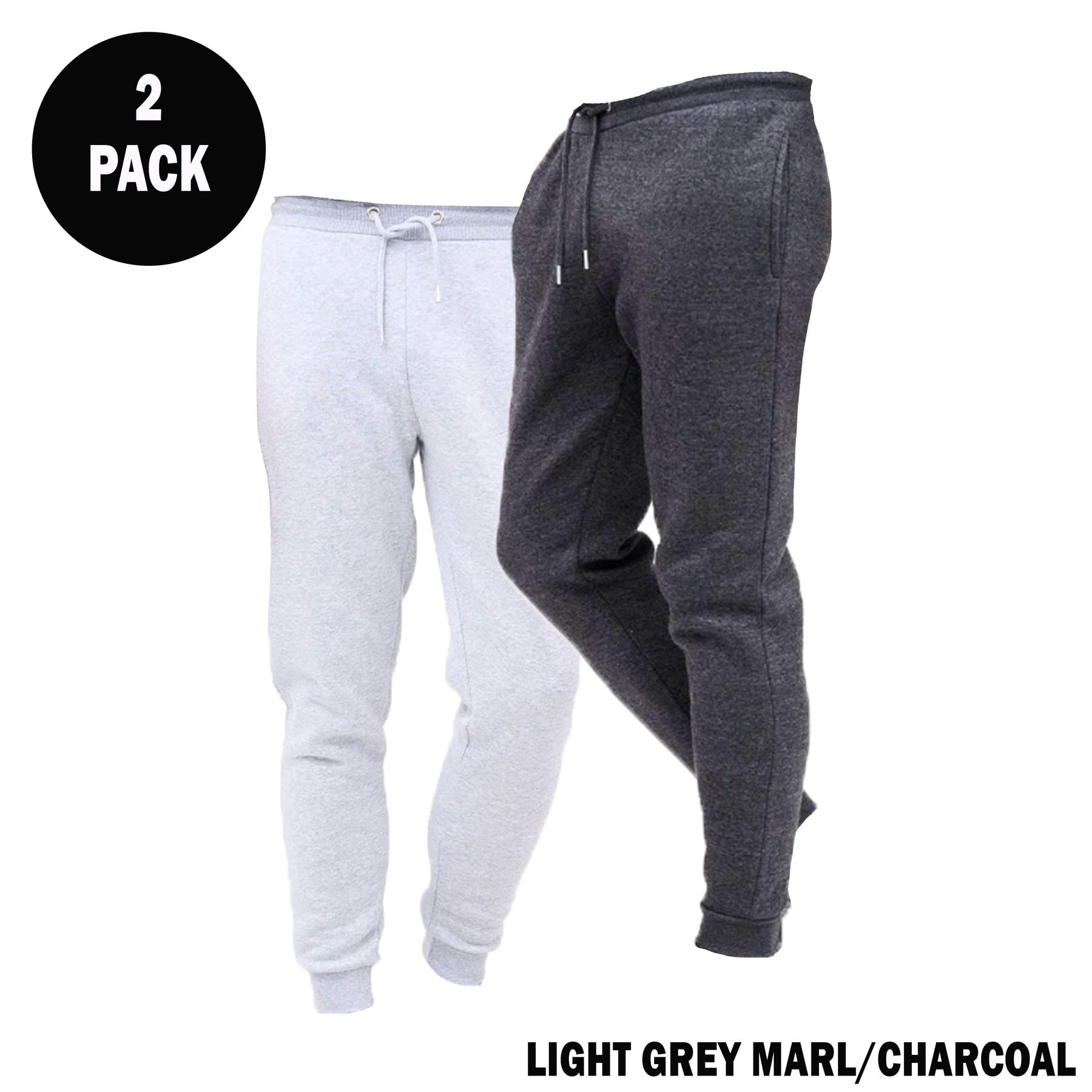 Mens 2 pack Slim Fit Fleece Joggers Jogging Gym Skinny Sweat Pants Zip Pockets - Picture 8 of 13