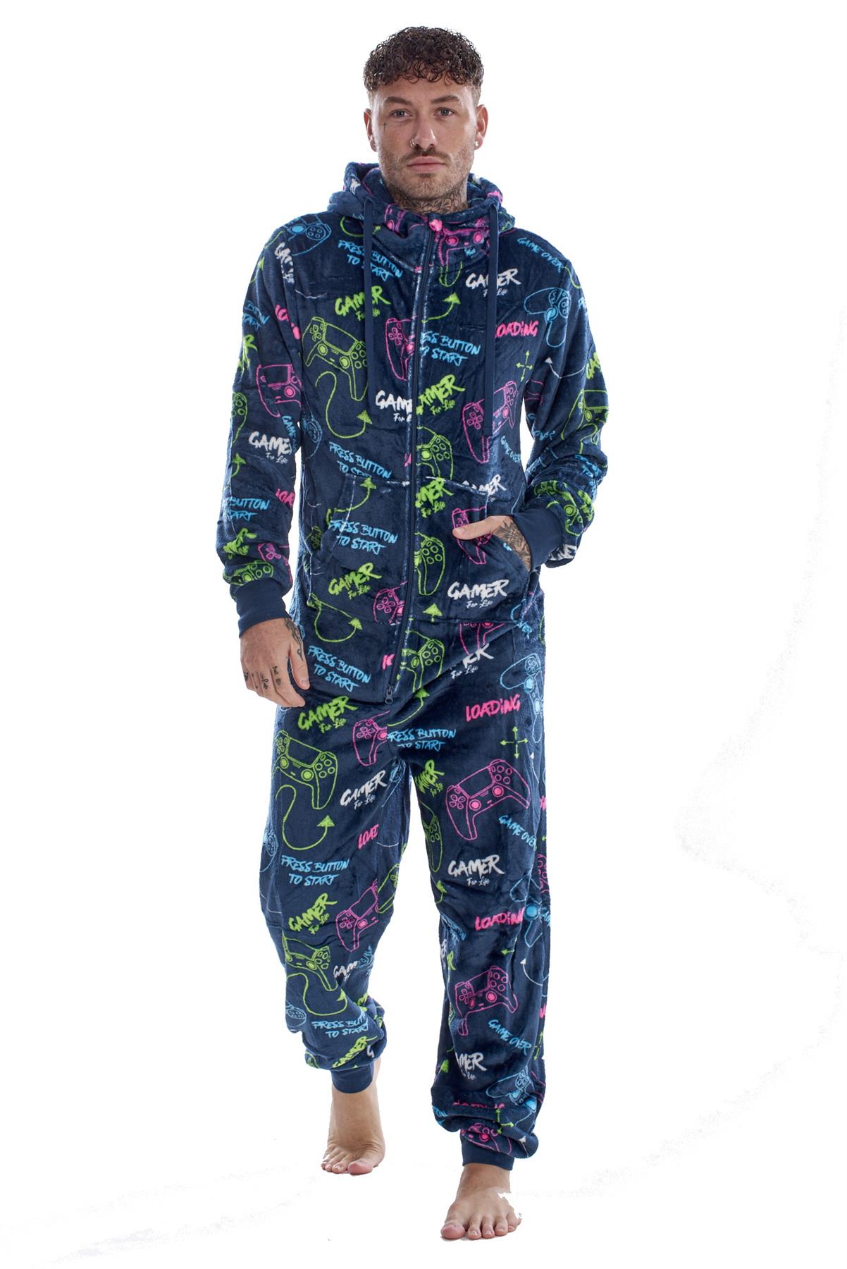Mens Boys Luxury Flannel Fleece Matching Retro Games Hooded Gown Robe Onesee - Picture 69 of 75